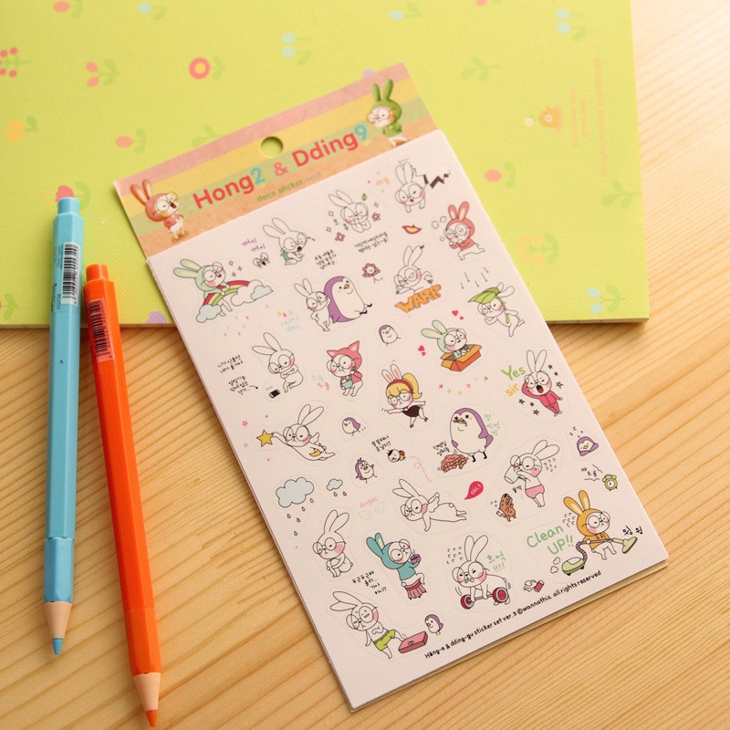 Set 6 tấm Sticker trang trí dán sổ lưu niệm & lịch & điện thoại hình thỏ dễ thương