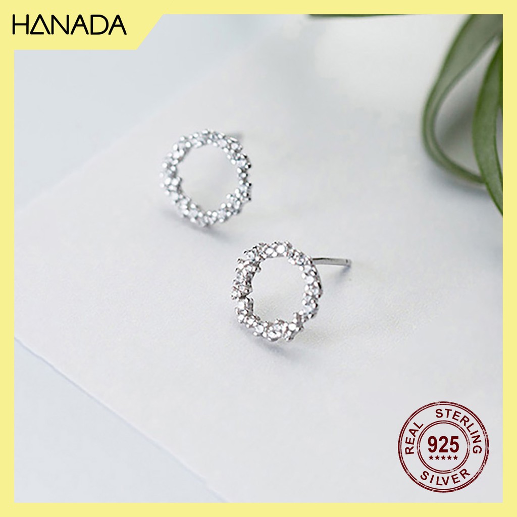 Trang Sức Bạc Hanada, Bông Tai Bạc Ý 925 Cao Cấp, Bông Nụ Huyền Thoại Biển Xanh Tròn Đá 0369
