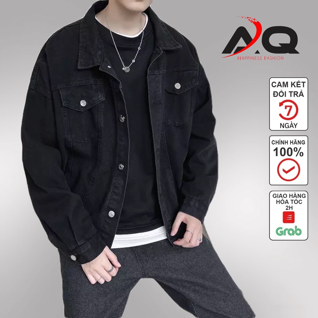 Áo Khoác Jean Nam Nữ Áo Jean 💖Bò Rin Form rộng Unisex BASIC Đen Trơn Cao Cấp loại 1 chuẩn VNXK - Hàng nhập khẩu