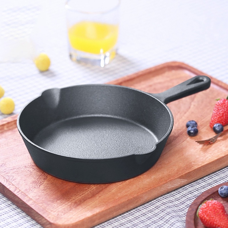 Chảo Gang Đúc Chảo Gang Truyền Thống Nguyên Khối Size 24 Kèm Đế Gỗ Chống Dính Tự Nhiên Dùng Được Bếp Từ