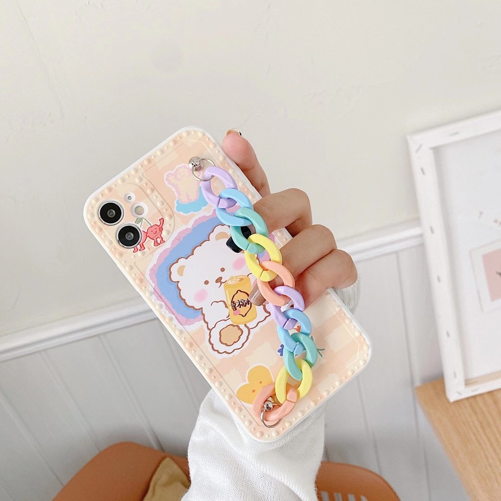 Ốp lưng hình gấu có chuỗi đeo cổ tay chống rơi vỡ cho iPhone7 7 plus8 8plus xr x/xs xs max 11 11 pro 11 pro max | BigBuy360 - bigbuy360.vn