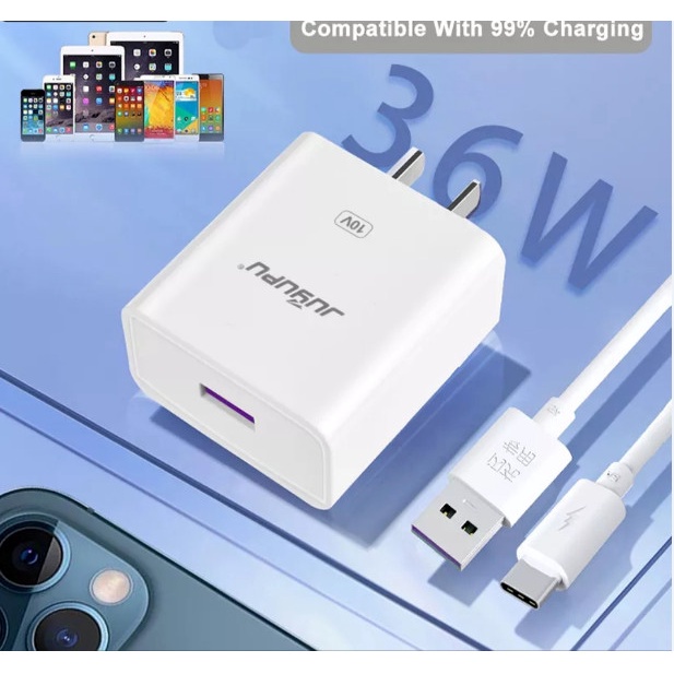 Bộ sạc nhanh siêu tốc 36W dây sạc 5A micro hoặc type c dành cho Samsung Xiaomi Oppo Vivo