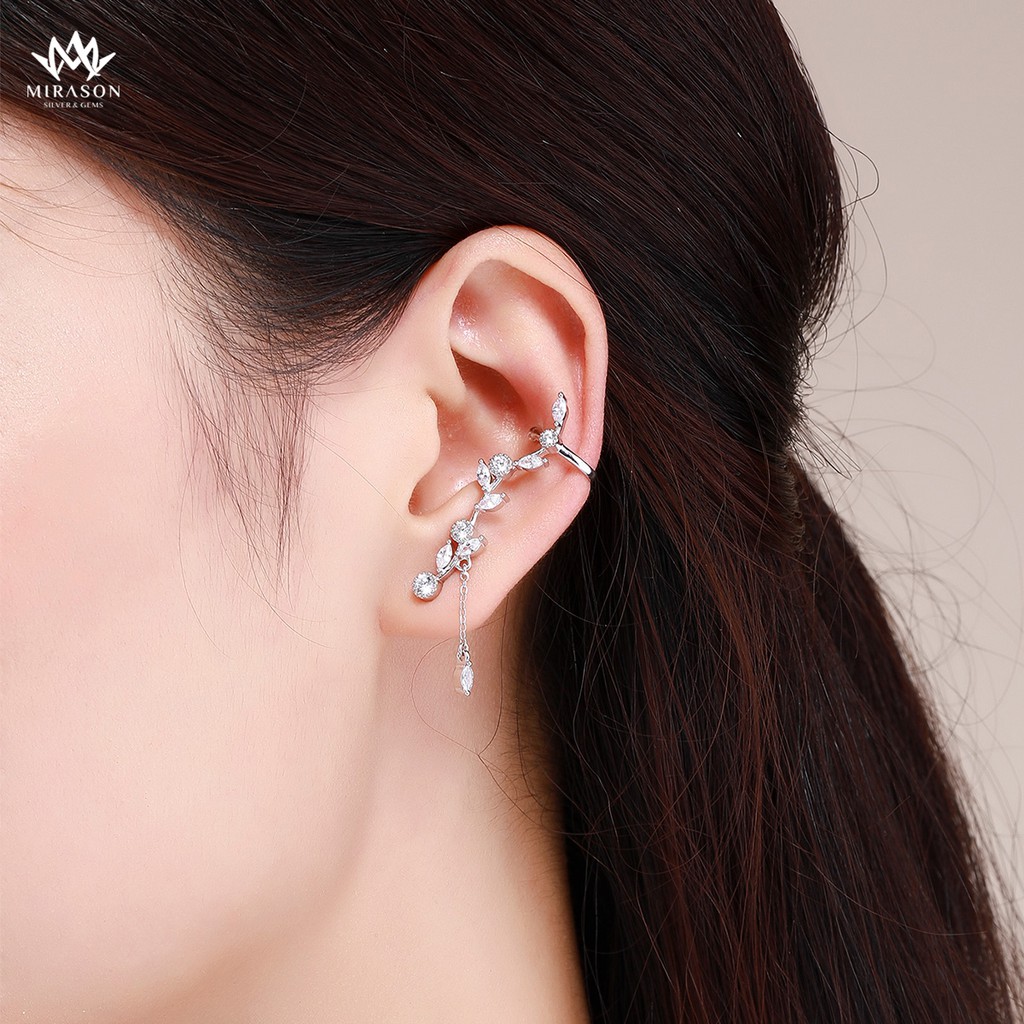 Khuyên Tai Bạc Nữ MIRASON Hình Hoa Lá Khác Nhau Nạm Đá Đá Sang Trọng MBT123 - Bông Tai Nữ Bạc 925 Cao Cấp