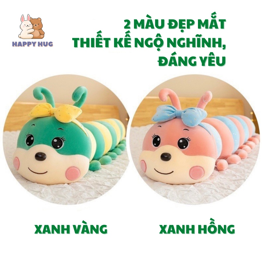 Sâu nhồi bông, gối ôm gấu bông dễ thương cho bé hình con sâu nhiều màu Size 55/80cm - Happy Hug