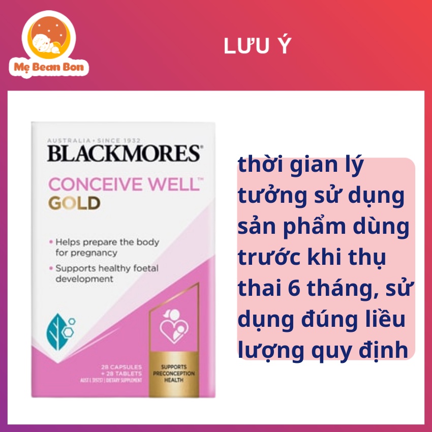 Viên uống tăng khả năng thụ thai cho nữ Blackmores Conceive Well Gold của úc hỗ trợ nội tiết tố - mẹ bean bon