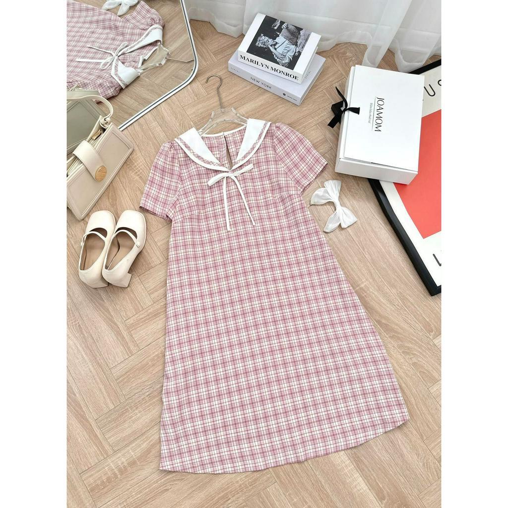 Váy đầm bầu kẻ cổ nơ mùa hè mát mẻ thiết kế Joamom V320