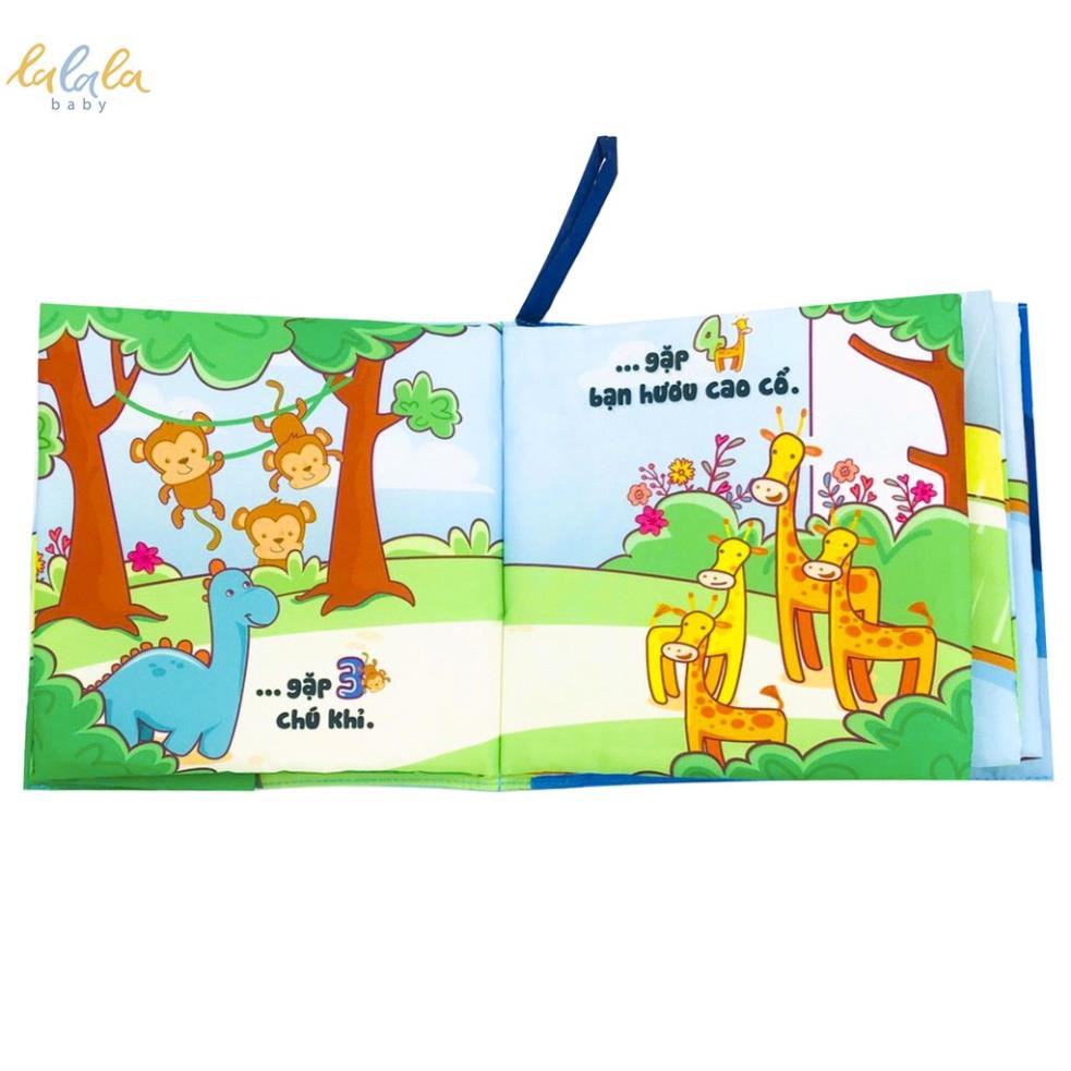 [Chính Hãng] Sách vải Lalala baby đa tương tác Hành trình của Dino, kích thước 18x18cm, 12 trang