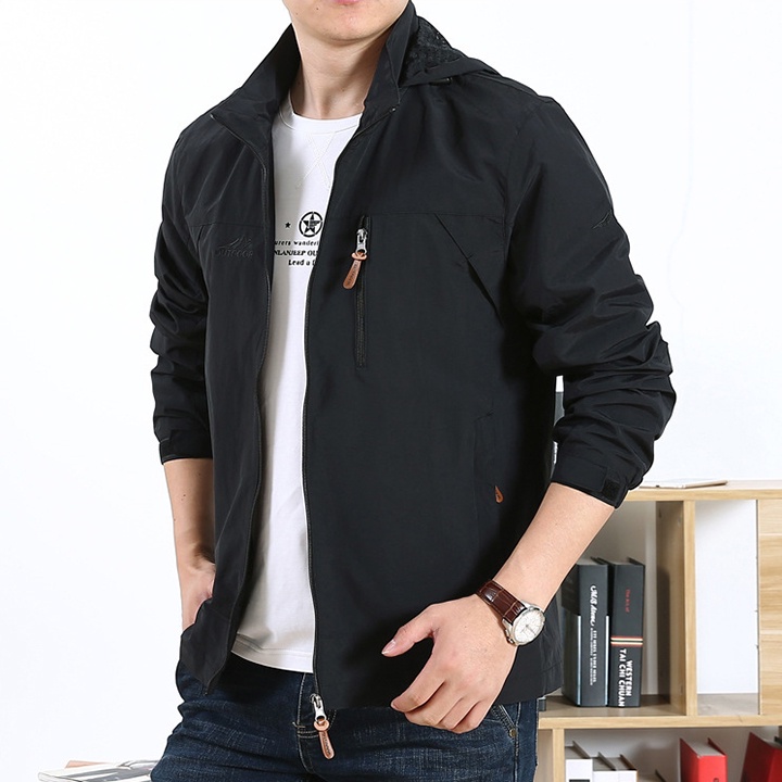 Áo khoác nam vải dù nhẹ thoáng khí không thấm nước nón có thể tháo rời - Hàng nhập khẩu - AK2102
