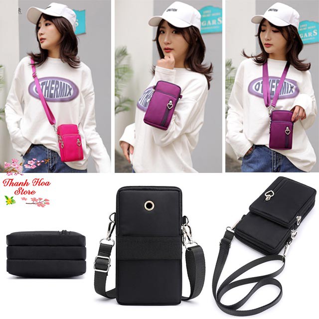 Túi đeo chéo nữ đi chơi vải dù chống nước thời trang nhỏ đẹp, nhiều ngăn đựng điện thoại, dễ thương màu đen, hồng giá rẻ | BigBuy360 - bigbuy360.vn