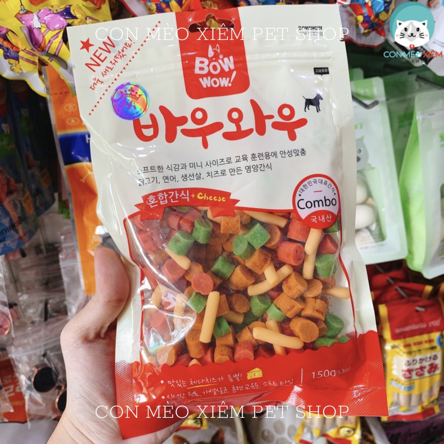 Bánh thưởng cho chó Bow wow snack hỗn hợp 150g 350g, thức ăn snack vặt huấn luyện cún Con Mèo Xiêm