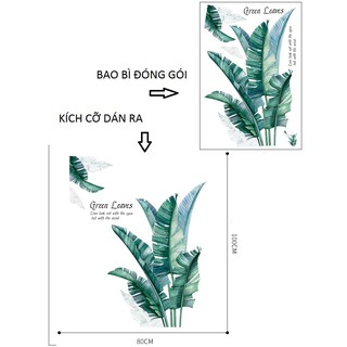 decal dán tường tán lá xanh