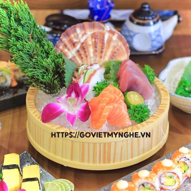 [Hàng chuẩn Nhật] Khay sushi sashimi gỗ trang trí món ăn sashimi Nhật Bản | hình Tròn Size Φ25cm - Gỗ thông nhập khẩu