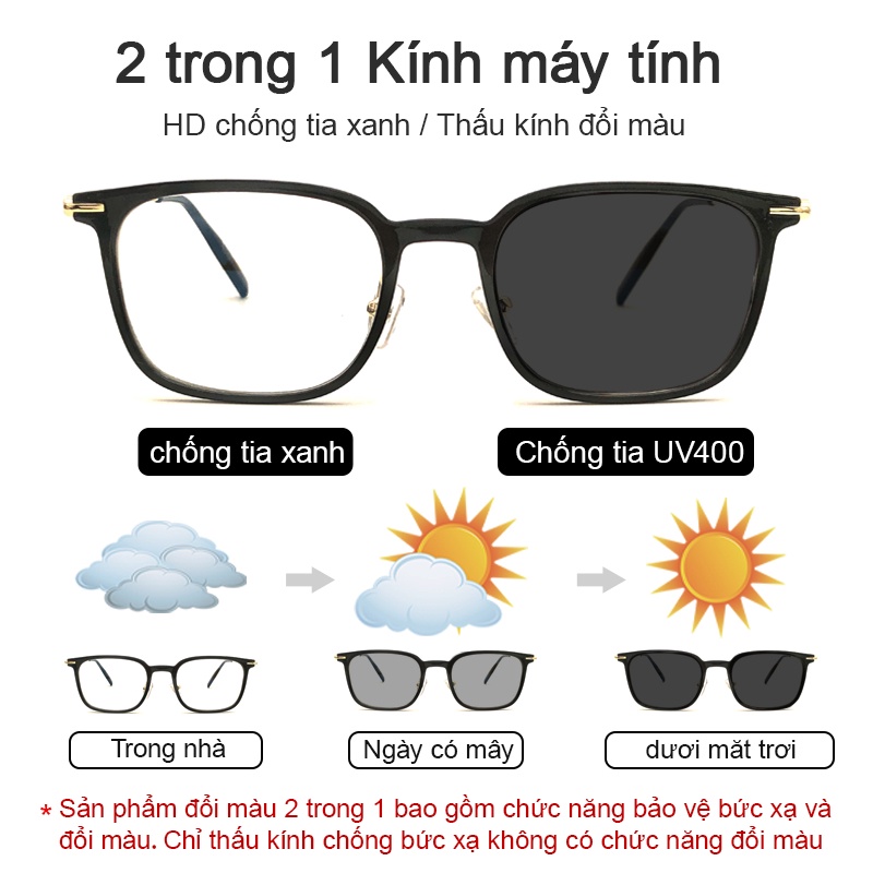 LUSEEN Kính đổi màu chống bức xạ chống ánh sáng xanh cho nam nữ AG2228