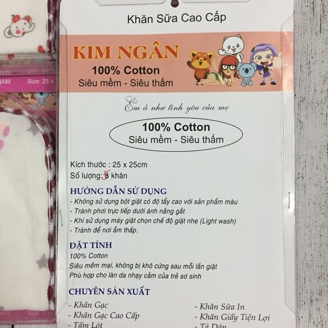 Khăn sữa hộp Kim Ngân in hình cao cấp (5 khăn)