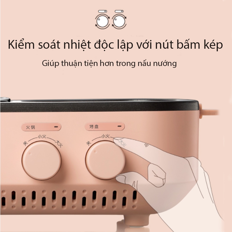 Bếp lẩu nướng mini 2in1 đa năng chính hãng BEAR DKL-C12D1,  nồi lẩu nướng chất lượng cao - Bảo hành 12 tháng