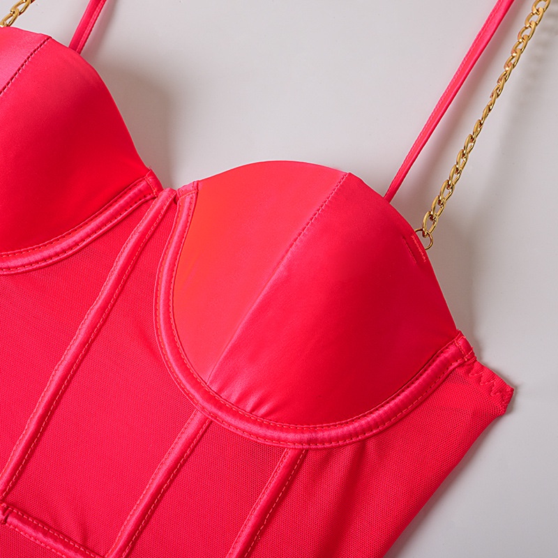 DUNEA Bộ áo liền quần hai dây hở lưng phối chuỗi xích kim loại thời trang mùa hè quyến rũ cho nữ