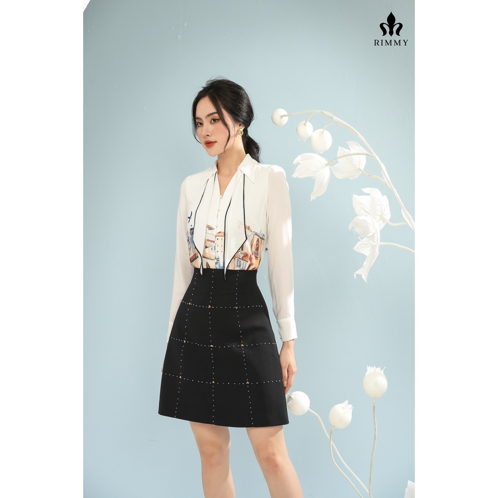 Áo sơ mi in hoạ tiết nơ trắng Seline Rimmy