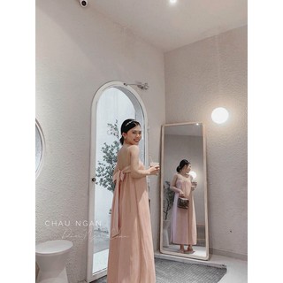 Đầm maxi xếp ly cột nơ lưng + Ảnh thật