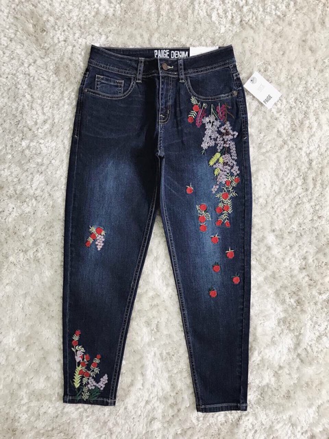 Quần jeans thêu hoa baggy 9 tấc