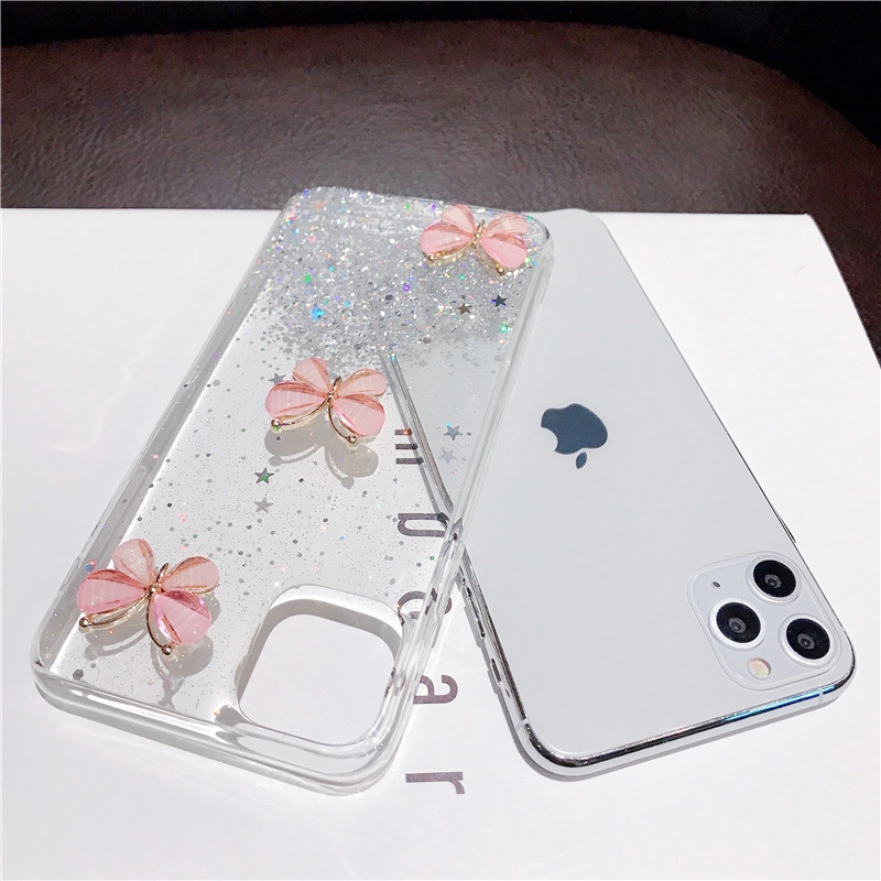 Samsung S8 S9 Plus Note 8 9 A6 Plus A8 A9 J8 2018 J4 J6 M10 M20 3D Butterfly Glitter Bling Soft Case Cover