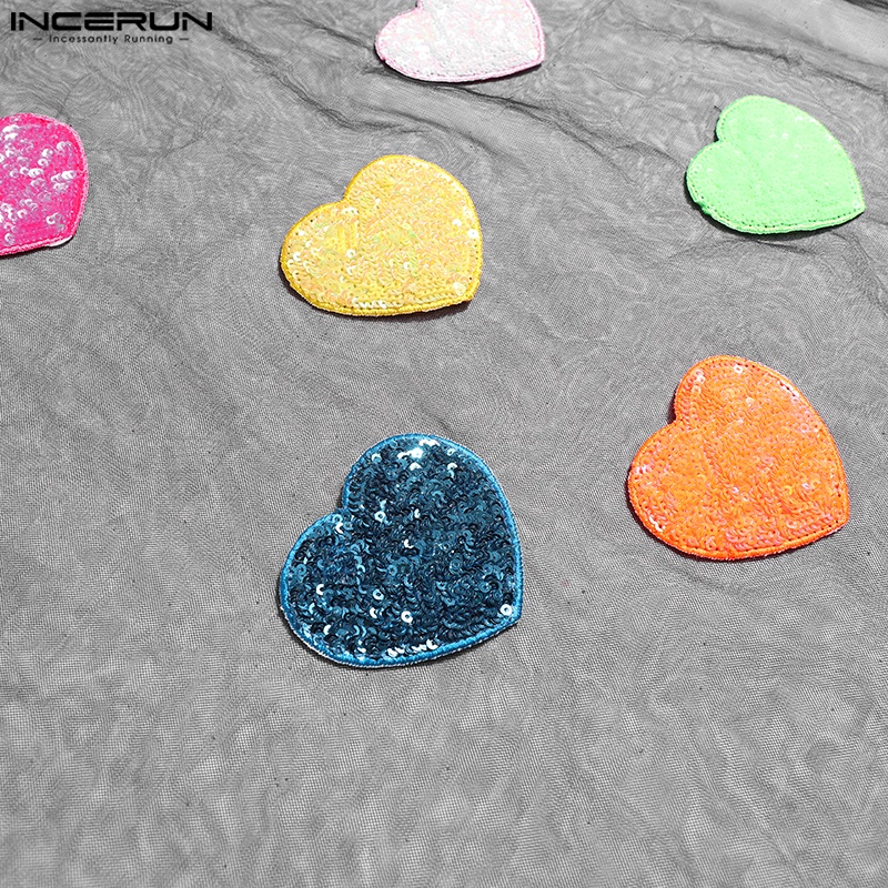 INCERUN Áo Tank Top Lưới Xuyên Thấu Hình Trái Tim Phong Cách Hippie Thời Trang Mùa Hè Cho Nam