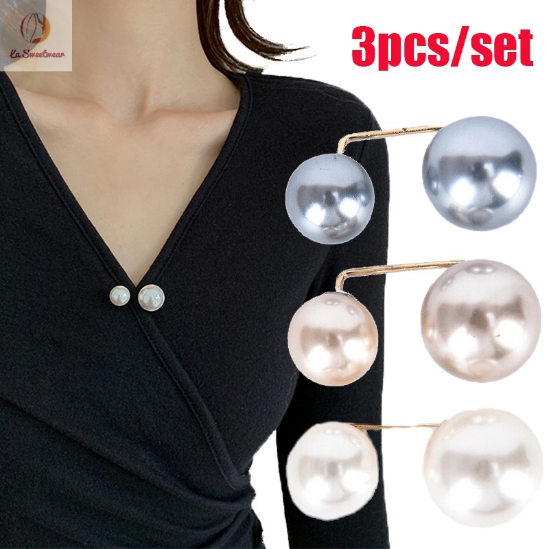 Bộ 3 Ghim Cài Áo Đính Ngọc Trai Nhân Tạo Phong Cách Vintage Thời Trang