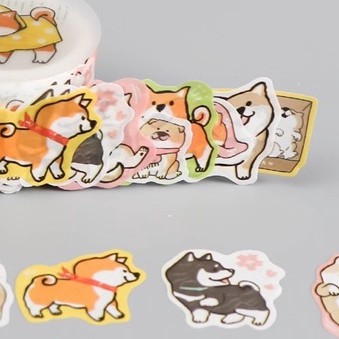Cuộn 100 sticker bóc dán cún cười