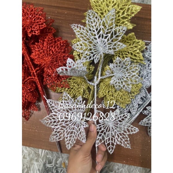 Cành lá Gấc Kim Tuyến 5 nhánh trang trí oản tháp nước Tết  ,decor siêu sang chảnh