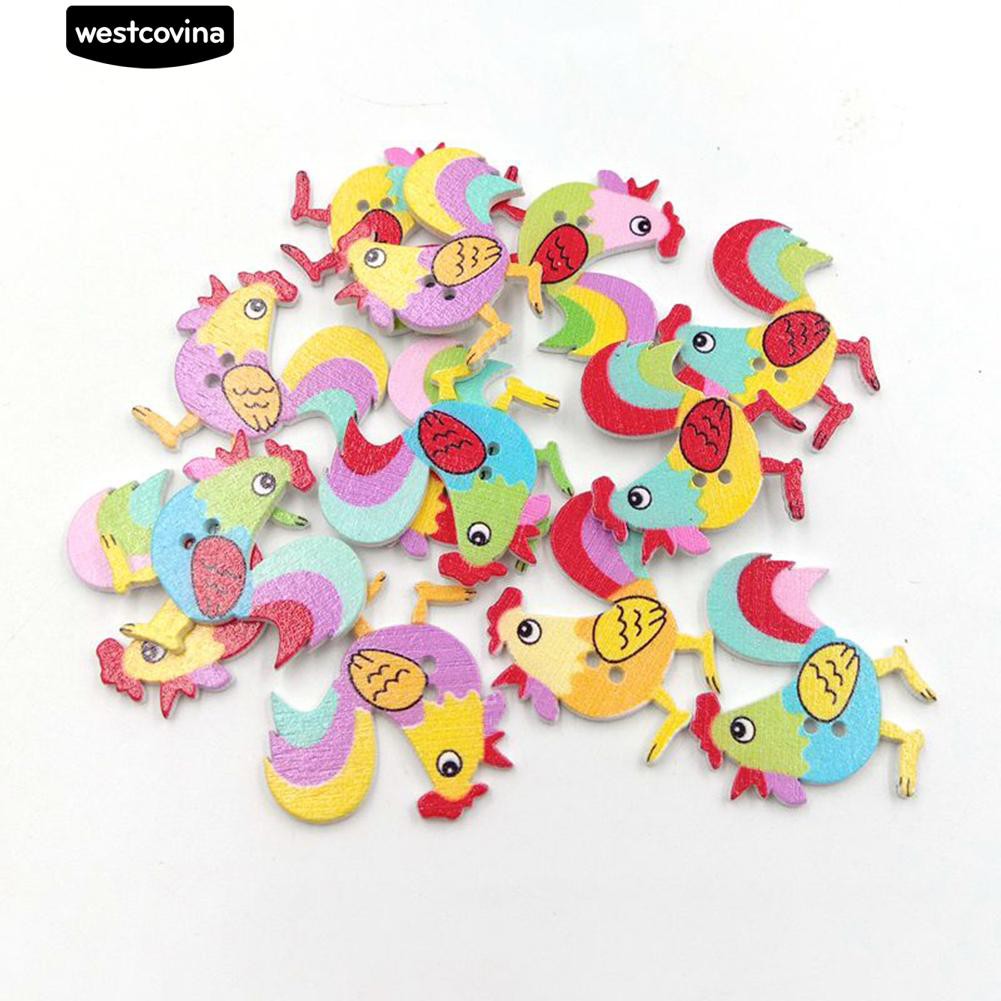 Set 50 Nút Gỗ 2 Lỗ Hình Chú Gà Trống Dễ Thương