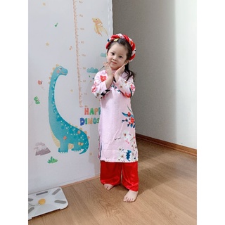 [Hàng thiết kế]Áo dài trẻ em gấm cao cấp hồng họa tiết hoa cho bé gái