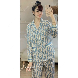 Set pijama dior xanh xước lụa cao cấp ( có ảnh thật )