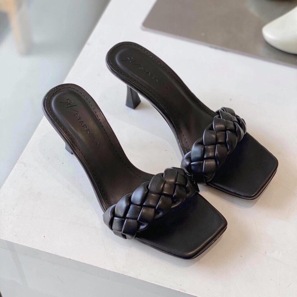 Dép cao gót nữ Quai thắt bính, guốc nữ thời trang fom chuẩn size  gót cao 7p màu xanh, đen và kem, tím CG-0396