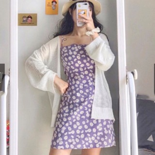 Váy 2 dây hoa nhí tím - đầm hai dây hoa cúc tím