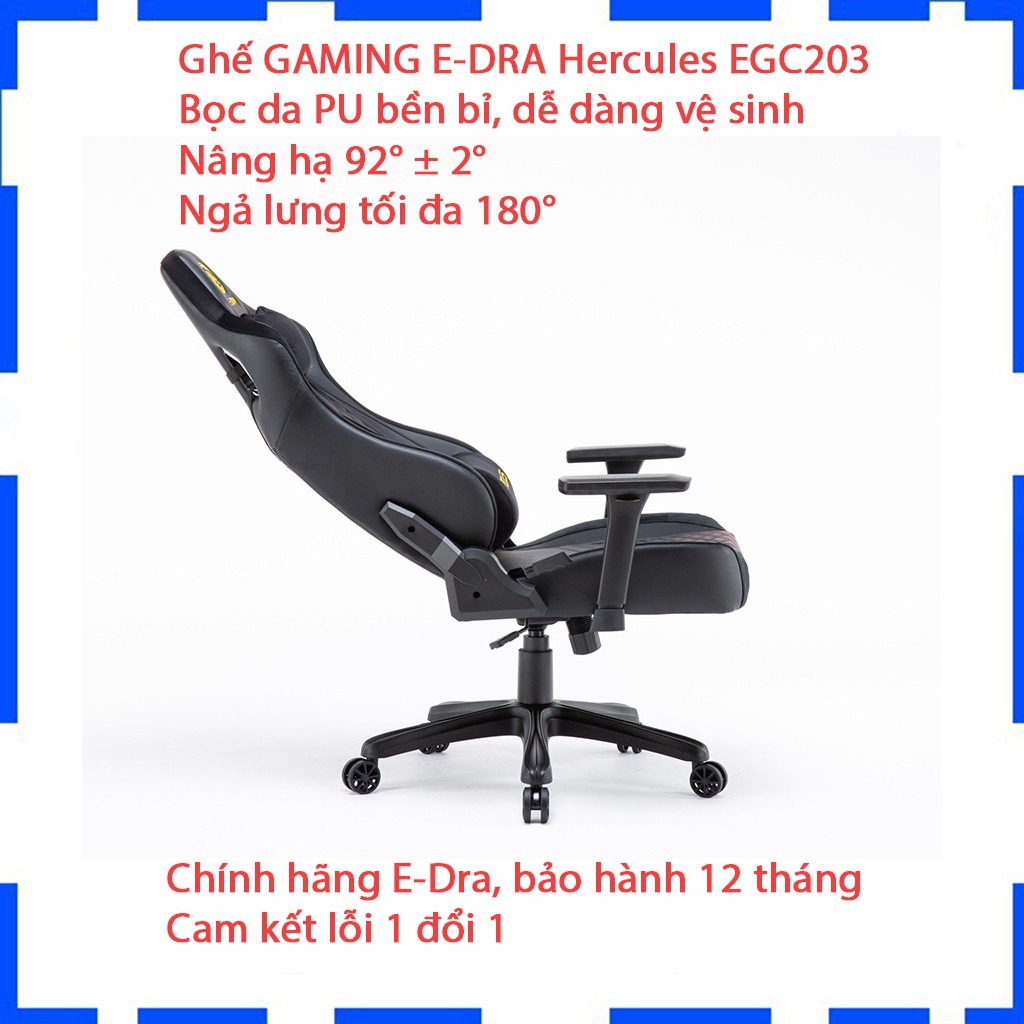 Ghế gaming E-DRA Hercules EGC203 Black - Ghế game tốt nhất tầm giá - Chất liệu da PU và Foam cao cấp
