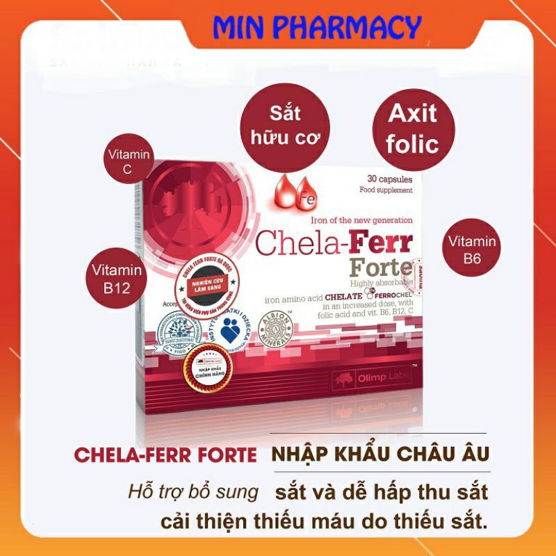 (Tặng quà) Chela Ferr Forte Bổ sung Sắt, Acid Folic cho mẹ Bầu trước và sau sinh (Hộp 30 viên)