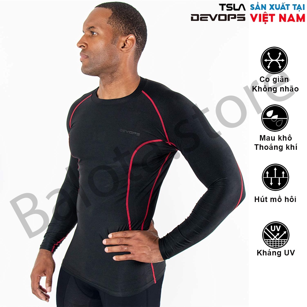 Áo thun dài tay nam Devops chất vải co giãn form ôm body lót giữ nhiệt đá bóng tập gym bơi thể thao pro combat chống UV