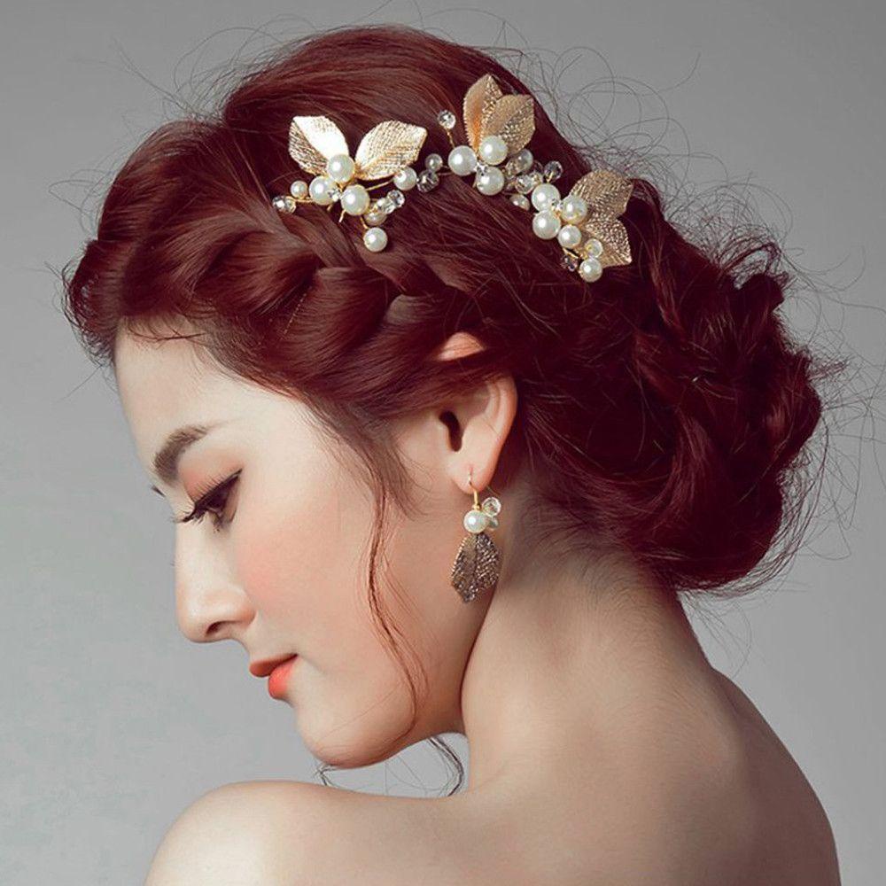 MAXG Kẹp Tóc Trang Trí Hình Lá Bằng Pha Lê Cho Nữ