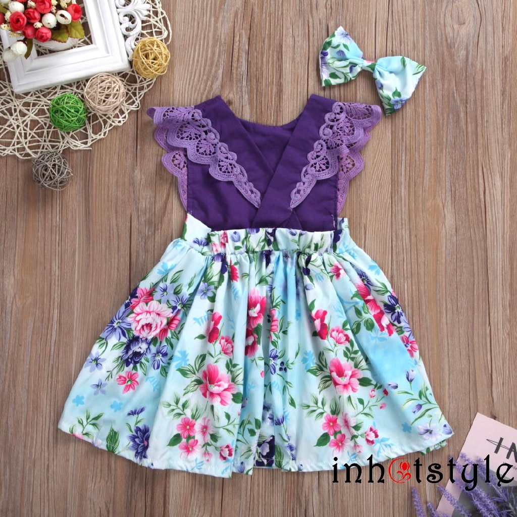 Áo liền quần in hoa cho bé