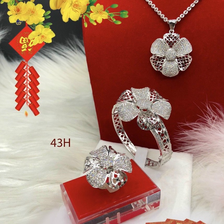 Bộ Trang Sức 5 Món Hoa 6 Cánh Sanh Chảnh - Đủ Size, Chuẩn Màu Bạc, Hàng Y Hình