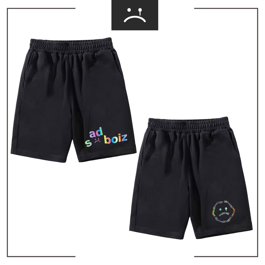 QUẦN Short Sadboiz  Nam Nữ, Quần đùi  form rộng unisex, lửng cộc ngắn đen chất vải Poly 2 DA, in phản quang đa sắc