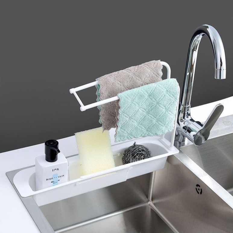 Kệ Để Đồ Rửa Chén Bát Đa Năng Có Chỗ Treo Khăn Thông Minh