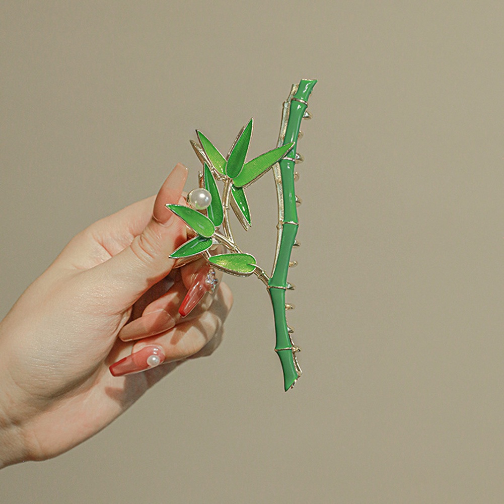 Kẹp Tóc Cá Mập Bằng Tre Và Kim Loại Màu Xanh Lá