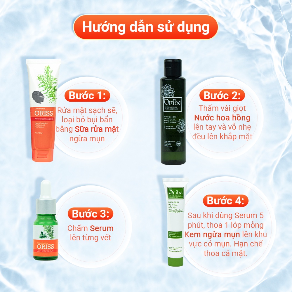 Combo Chăm Sóc Da Mụn Chuyên Sâu Oribe Ngừa Mụn, Sạch Da, Đánh Bay Vết Thâm