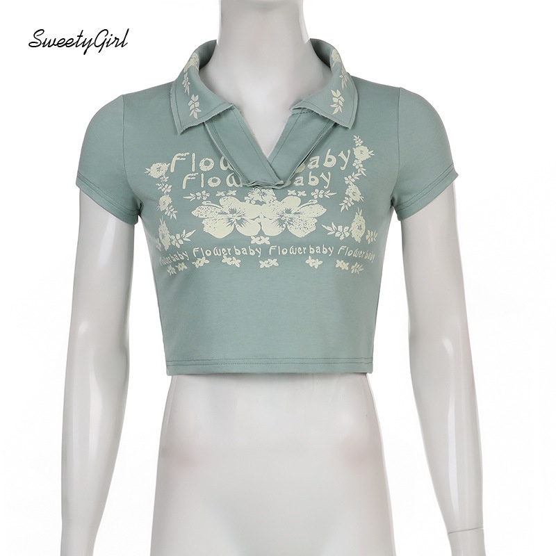 Áo Thun Cổ Bẻ Ngắn Tay Cổ Bẻ In Họa Tiết Chữ Hoạt Hình Thời Trang Cho Nữ 2022