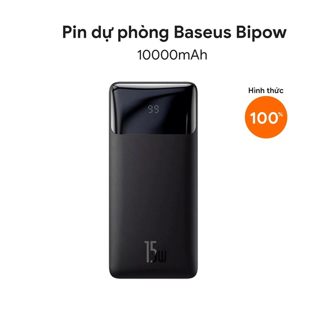 Pin dự phòng Baseus Bipow màn hình LCD 10000mAh 15W - Chính Hãng