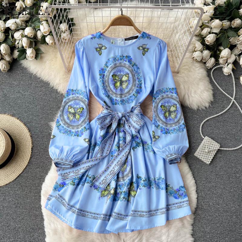 Đầm maxi Zanzea dài tay in họa tiết bướm cổ điển thanh lịch cho phái nữ