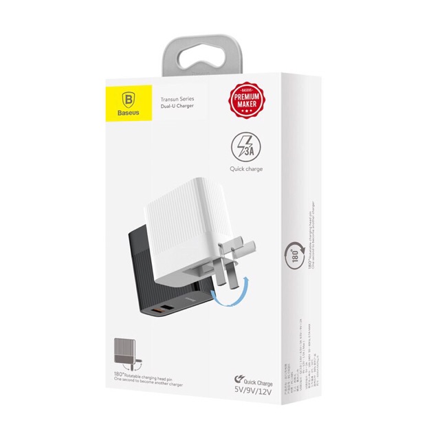 Củ Sạc Nhanh 2 cổng Baseus Transun Series Dual-U xoay 180 độ quick Charge 3.0 (3A)