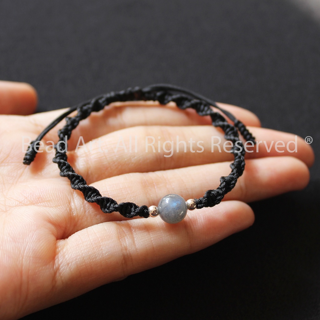Vòng Tay Thắt Dây 7MM Đá Labradorite, Hắc Nguyệt Quang Ánh Cầu Vồng, Bạc 925, Vòng Tay Phong Thuỷ S50 - Bead Art