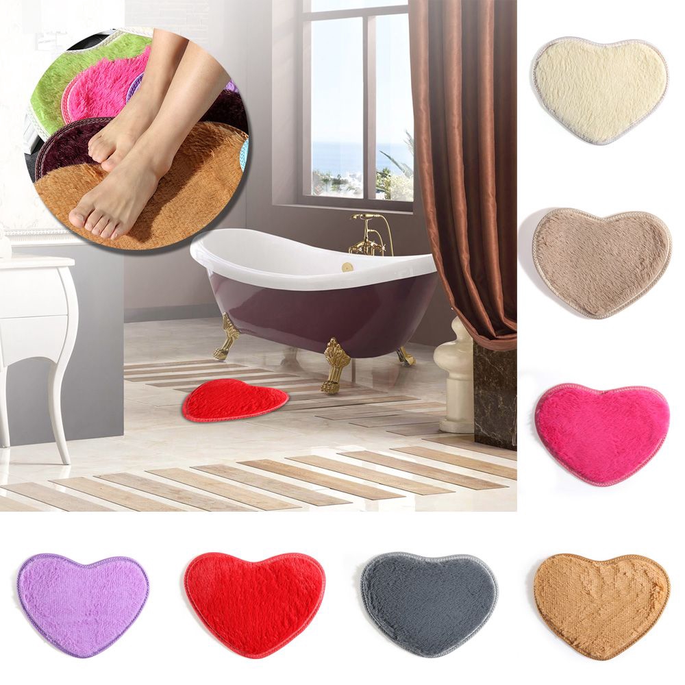 DORAW 40x30cm Shower Floor Nonslip Soft Plush Heart Mat