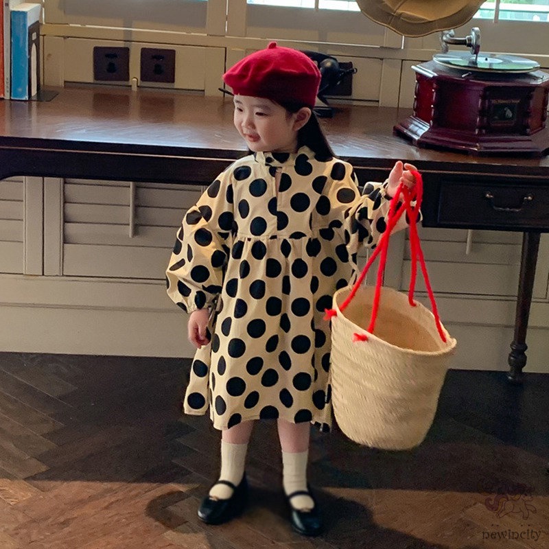 Đầm DàI Tay ChấM Bi Cho Bé GáI